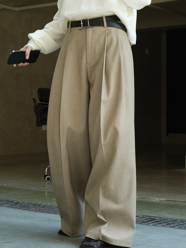 Urban Loose Wide Leg Pleated Solid Color Pants