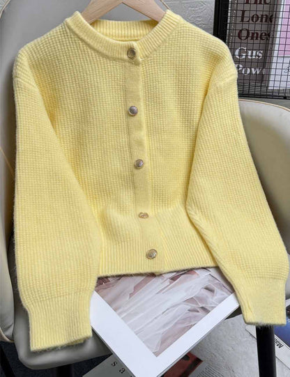 Elegant Knit Solid Color Button Down Cardigan