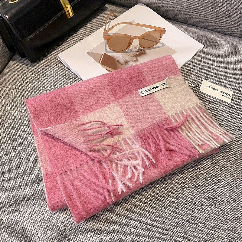 Colorblock Plaid Wool Scarf Intellectual All Match Fashion