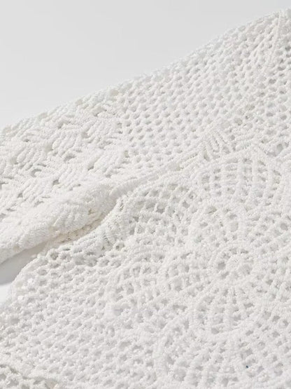 Crosa - Hollow Knitted Round Neck Long-sleeved Top