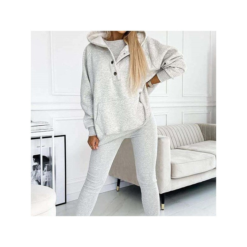 3-Piece Set- Leisure Hoodie, Thick Ribbed Vest, And Pants