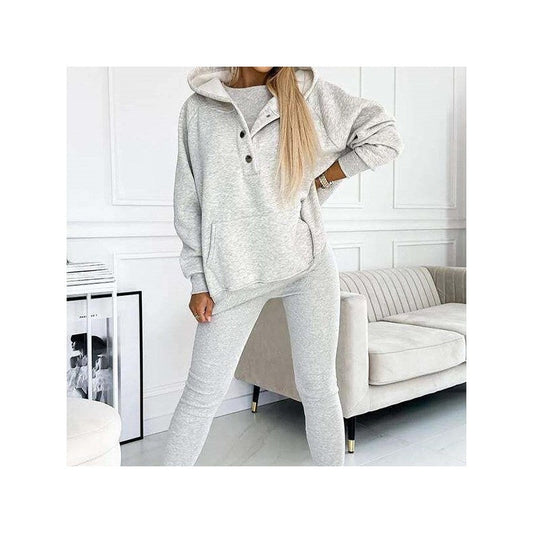 3-Piece Set- Leisure Hoodie, Thick Ribbed Vest, And Pants