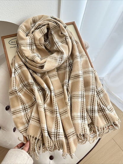 Scarvii - Thick Plaid Scarf Featuring Tassel