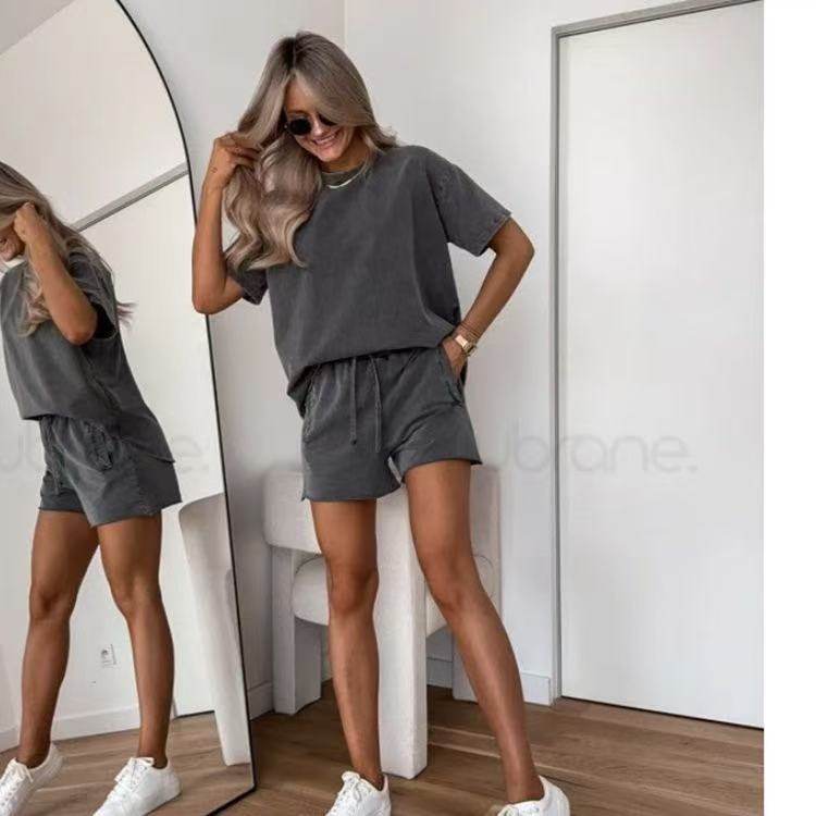 Solid Color Casual Shorts Set For Women