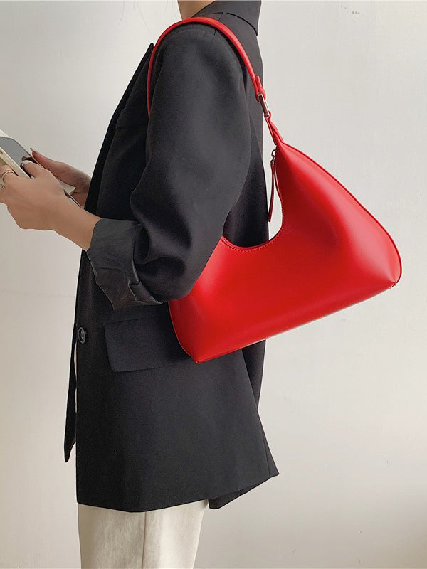 Solid Color Zipper Moon Shoulder Strap Armpit Bags