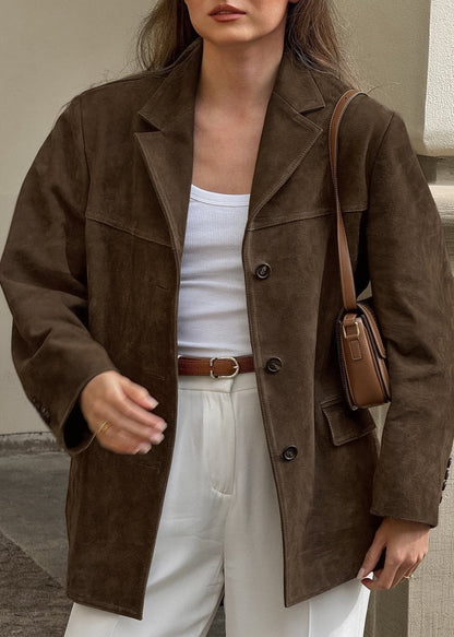 Turn Down Collar Coat Premium Brown Fabric