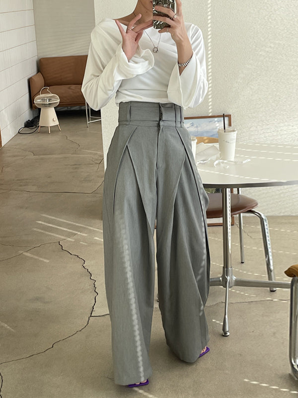 Wide Leg Pockets Solid Color Zipper Casual Pants Bottoms