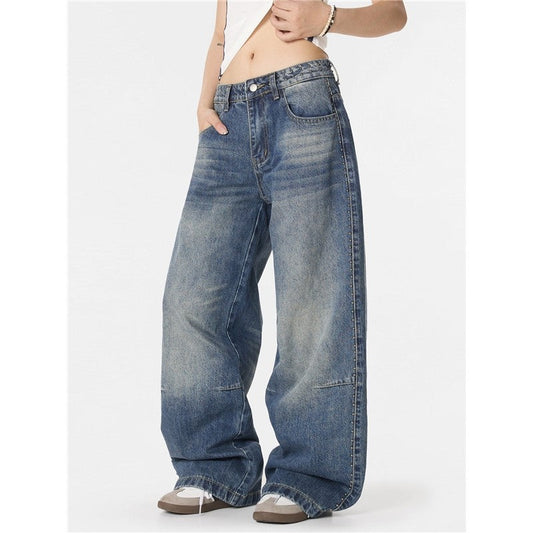 Washed Distressed Straight Wide Leg Pants