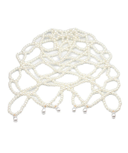 Elegant White Pearl Beading Hollow Out Tassel Hair Band