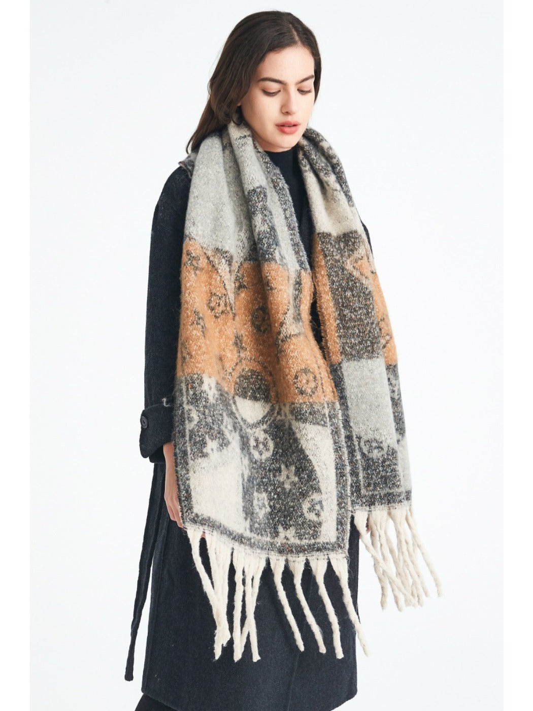 Scarvii - Winter Tassel Floral Jacquard Scarf