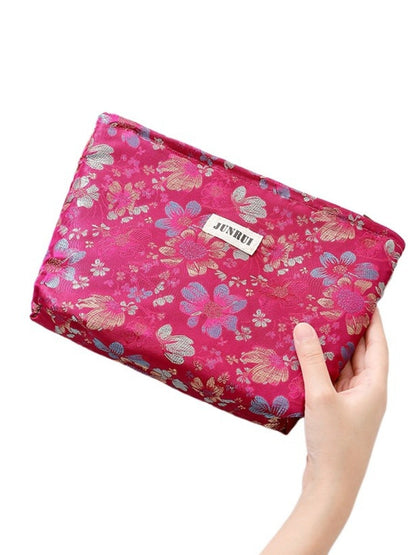Cosbai - Zipper Makeup Pouch Bag with Floral Patterns