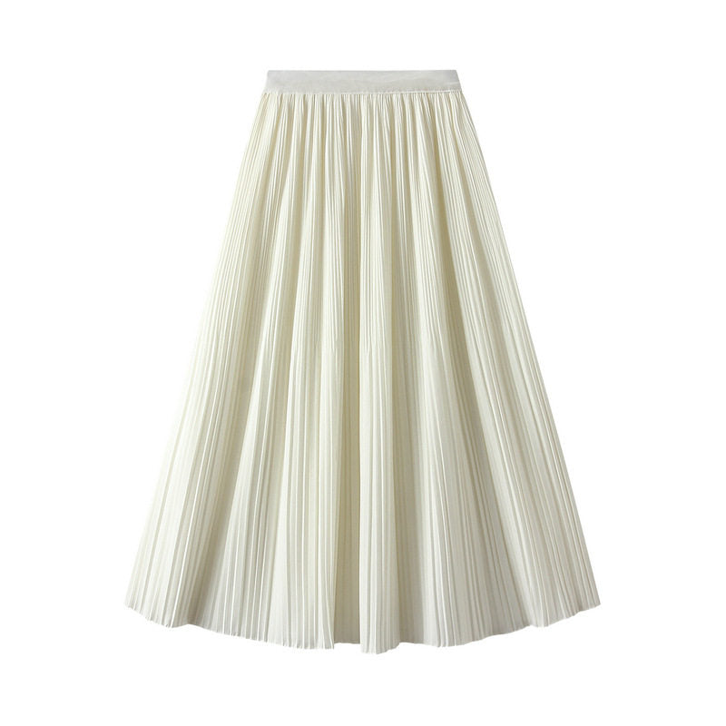 Solid Color Midi Pleated Skirt