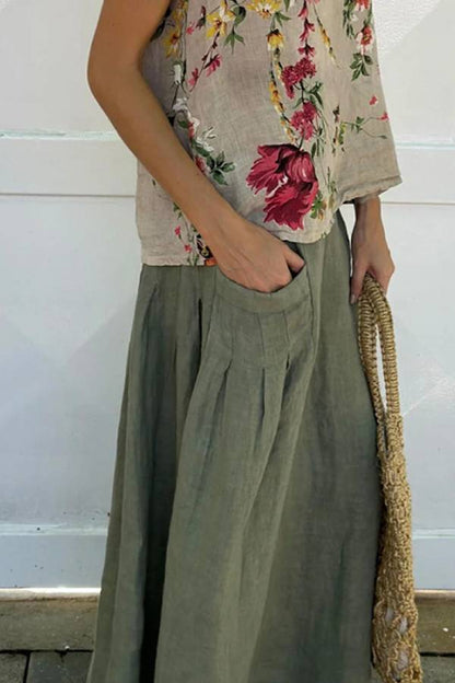Casual Printed Tank Top \u0026 Skirt Cotton Linen Two-piece Set