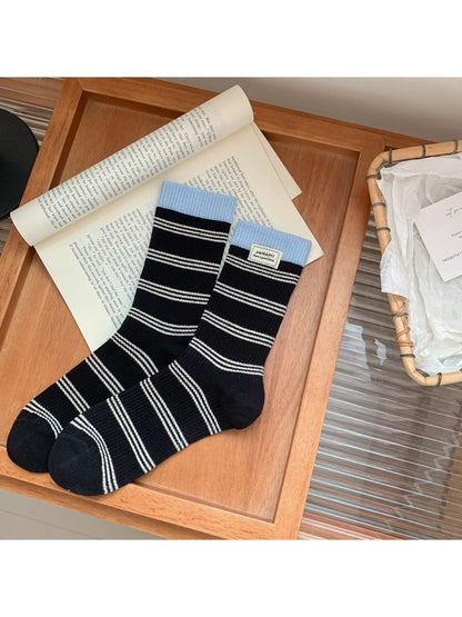 Rufia - Striped Breathable Mid-calf Socks for Women