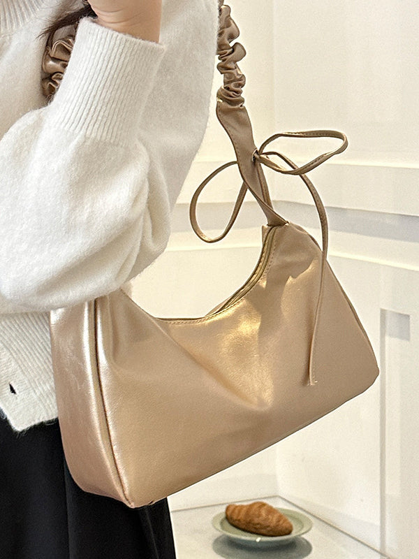 Geometric Pleated Solid Color Zipper Handbags
