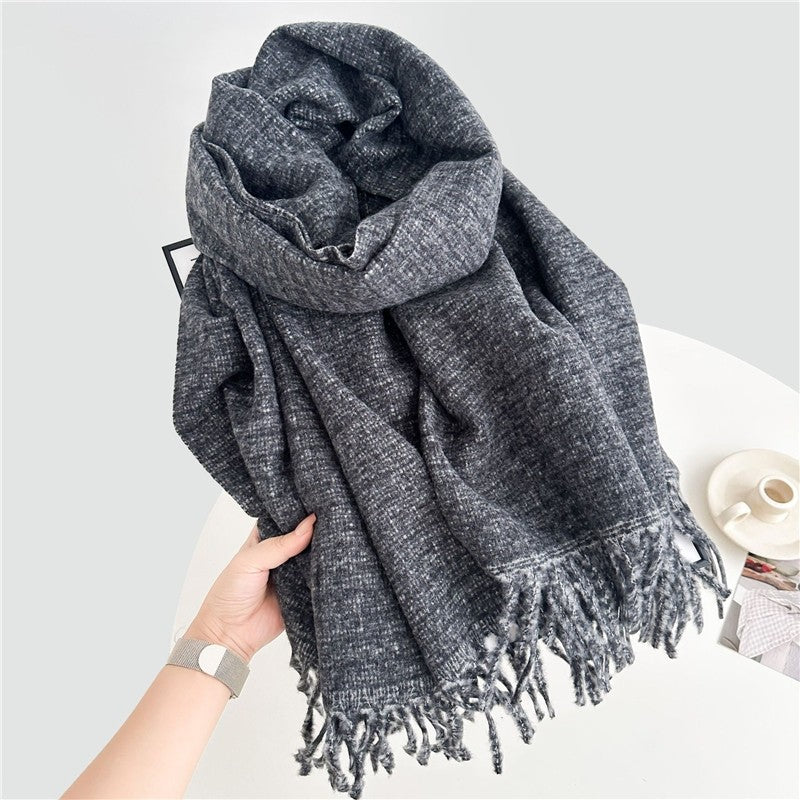 Solid Color Long Fringe Scarf