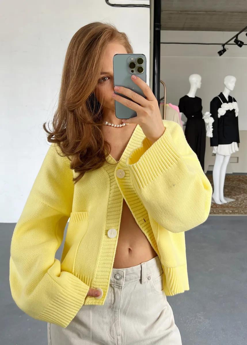 Oversized Knit Cardigan In Bright Yellow