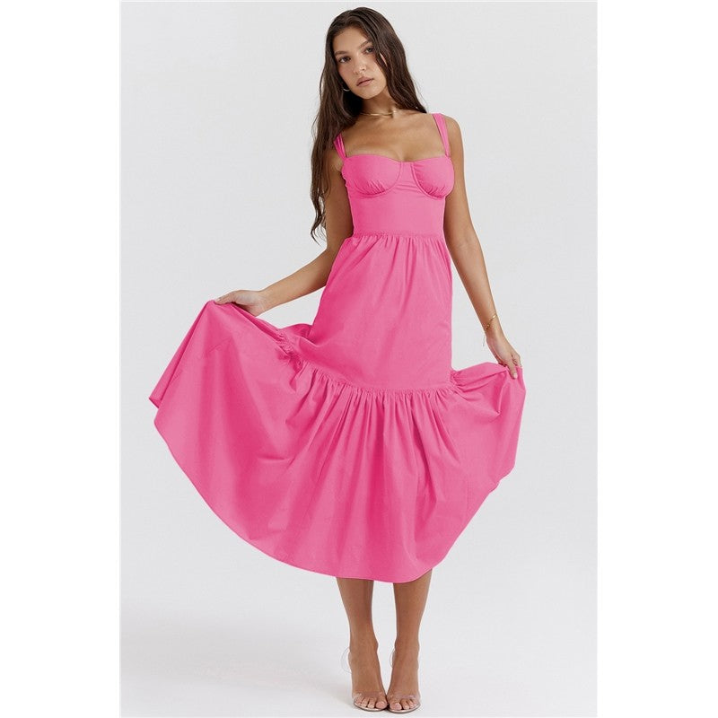 High Waisted A-Line Floral Printed Condole Belt Cake Dress
