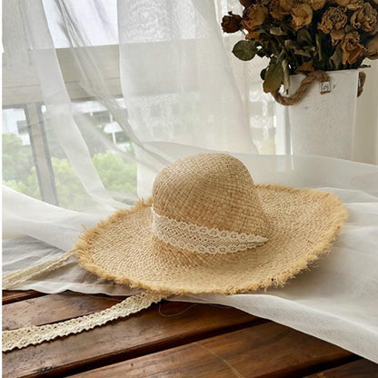 Handmade Hat Women Summer Small Fresh Fold Woven Straw Hat Beach Big Brim Sunscreen Sun Hat