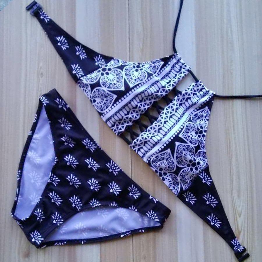 New Black And White Color Matching Retro Pattern Sexy Swimsuit Bikini