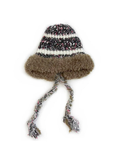 Haila - Striped Knitted Beanie with Braids
