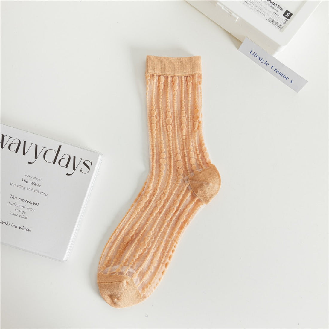 Rufia - Polka Dot &amp; Striped Sheer Crew Socks