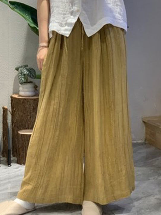 Loose Wide Leg Drawstring Elasticity Pleated Solid Color Pants Trousers