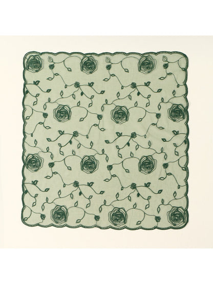 Scarvii - 31.5'' Elegant Rose Embroidered Square Scarf