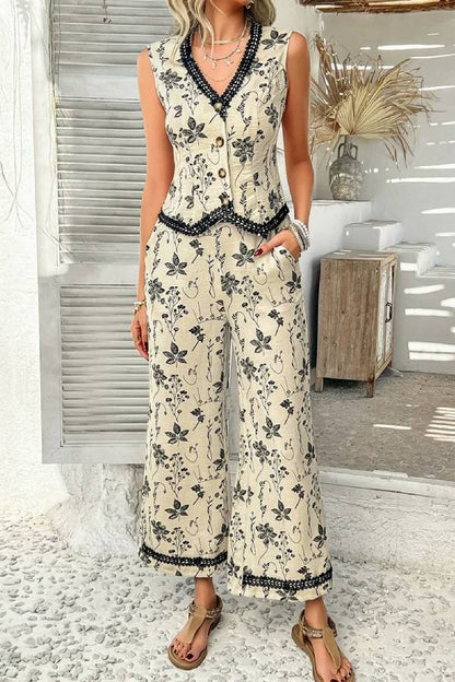 Lace cardigan vest long pants suit women's clothing