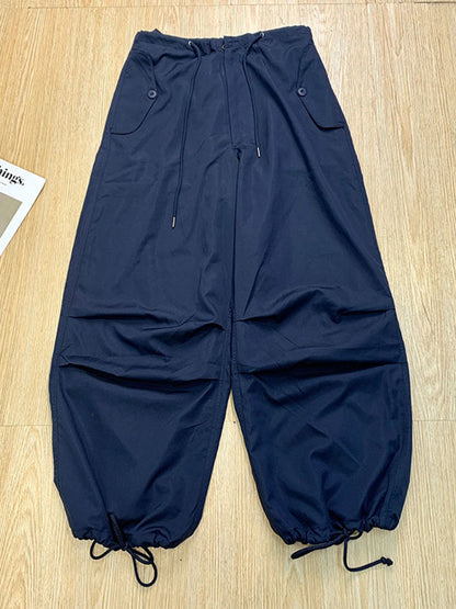 Loose Drawstring See-Through Solid Color Pants Trousers
