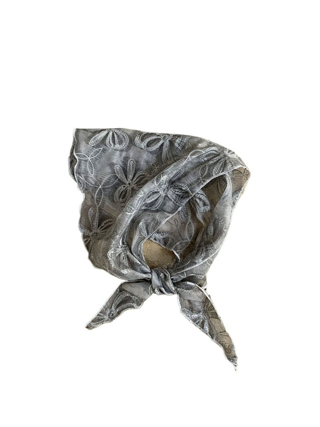Scarvii - Bow Embroidered Sheer Triangle Scarf - Sweet &amp; Airy