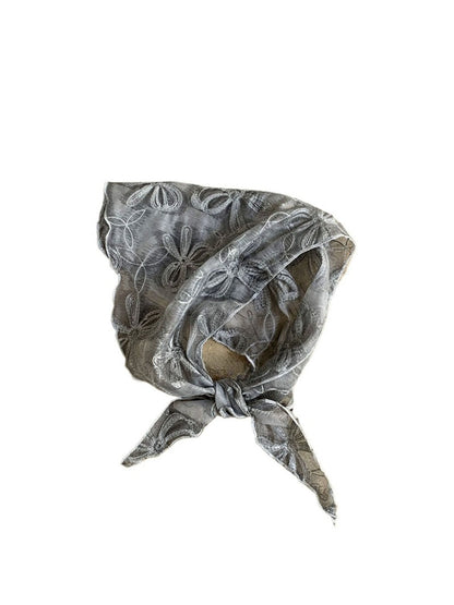 Scarvii - Bow Embroidered Sheer Triangle Scarf - Sweet &amp; Airy