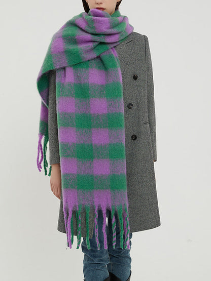 Thick Keep Warm Plaid Tasseled Shawl&Scarf
