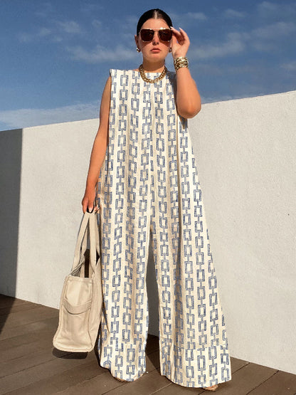 Loose Sleeveless Printed Split-Joint Jumpsuits Bottoms