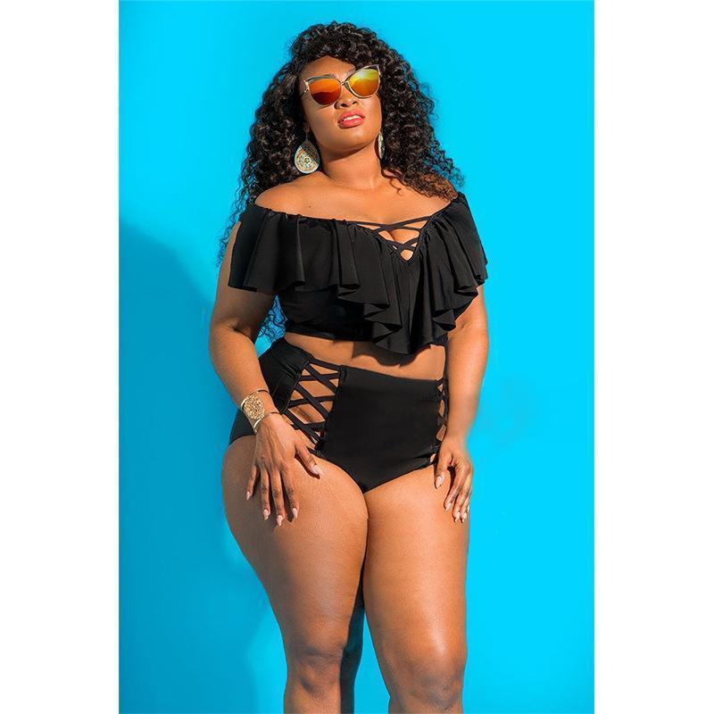 Solid Color Print Plus Size Swimsuit Bikini