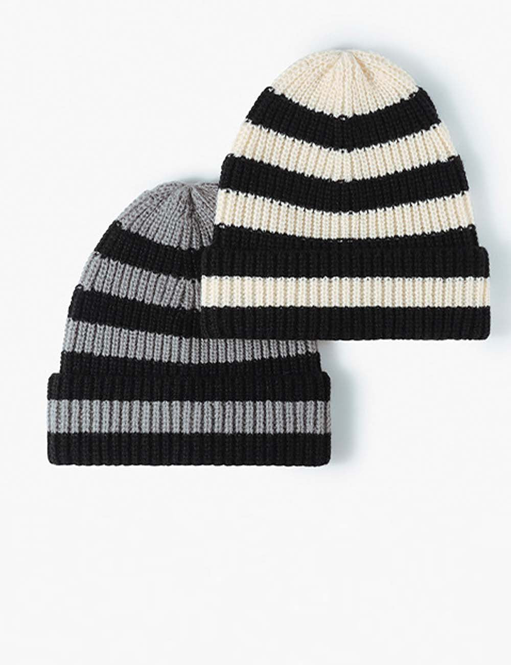Trendy Striped Color Block Thicken Cuff Beanie