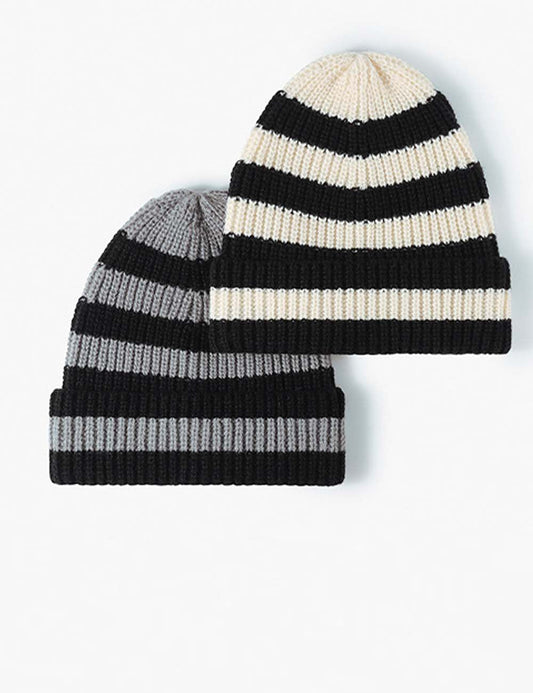 Trendy Striped Color Block Thicken Cuff Beanie