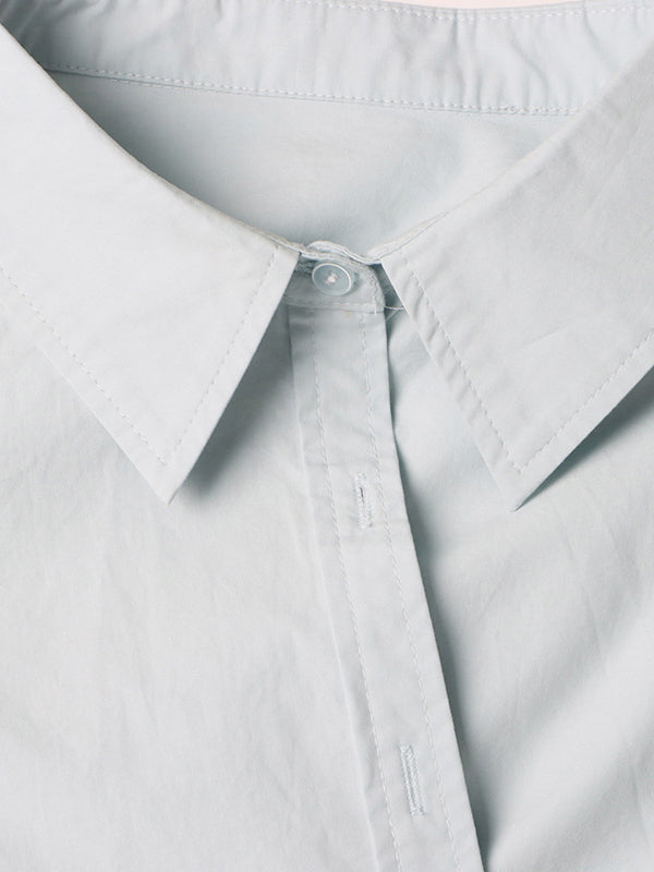 Long Sleeves Loose Buttoned Solid Color Zipper Lapel Collar Shirts Tops