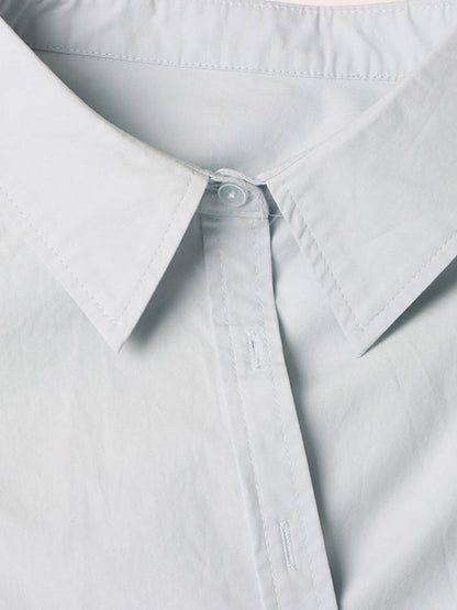 Long Sleeves Loose Buttoned Solid Color Zipper Lapel Collar Shirts Tops
