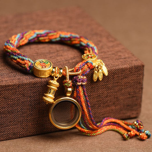 Hand-Woven Tibetan Wind Reincarnation Bracelet Zakiram Green Tara Yellow God Of Wealth Manjushri Thangka Bracelet Tibetan Style Bracelet