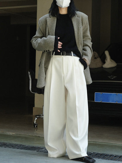 Urban Loose Wide Leg Pleated Solid Color Pants