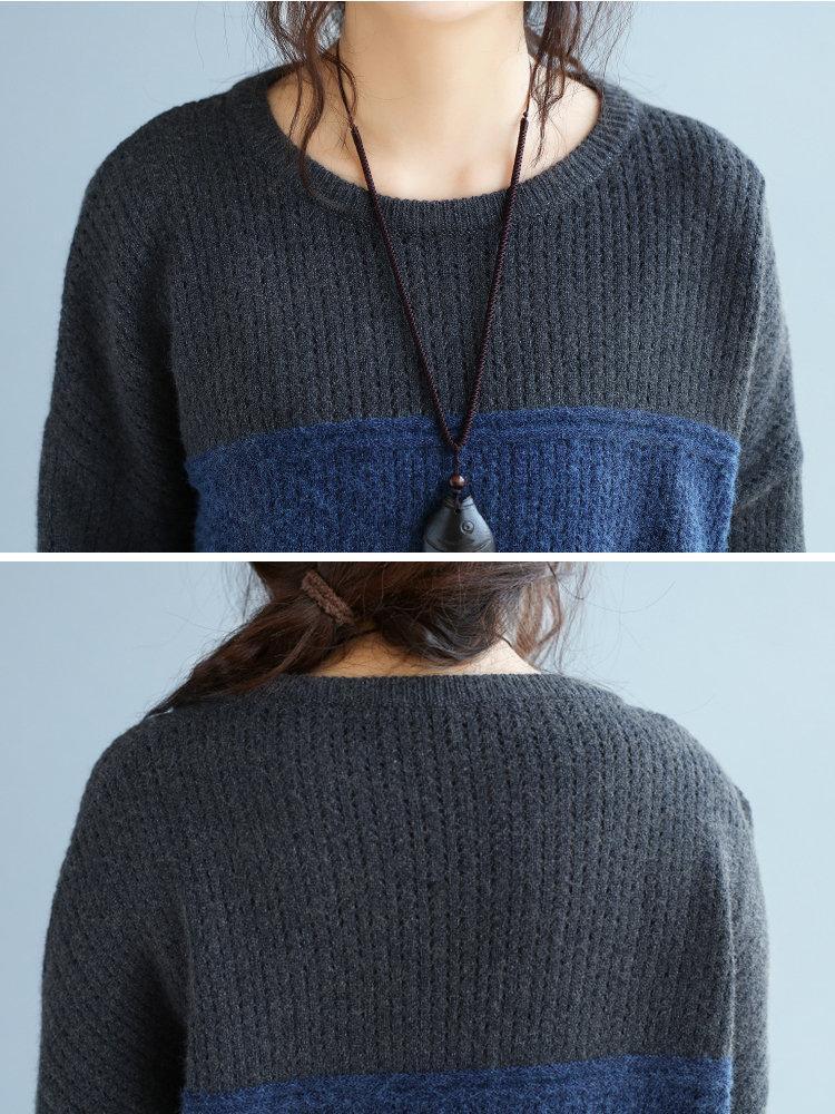 Casual Multi-Color Loose Long Sleeve O-Neck Women Sweaters