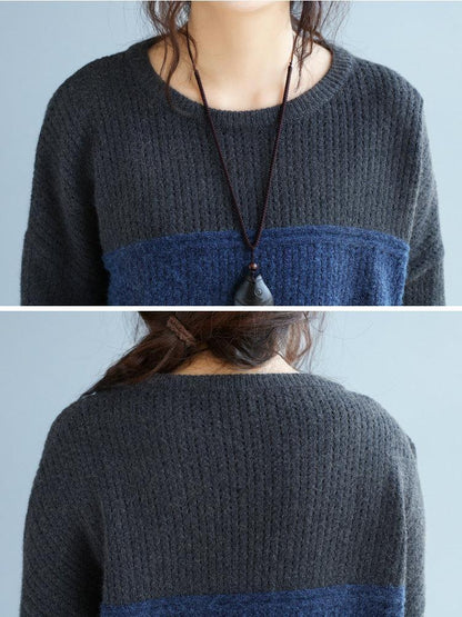 Casual Multi-Color Loose Long Sleeve O-Neck Women Sweaters