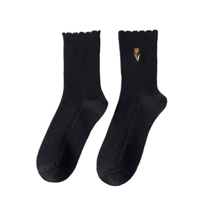 Rufia - Solid-Color Floral Tulip Socks - Sweet &amp; Classic