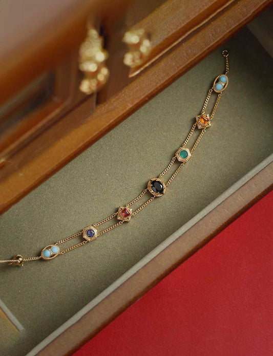 Colorful Zircon Double-Layer Chain Bracelet