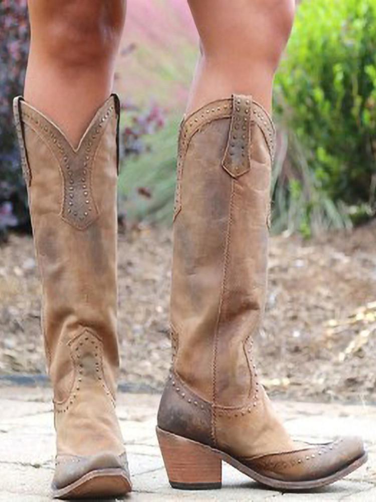 Plain Round Toe Casual Outdoor Knee Highthigh Heels Boots