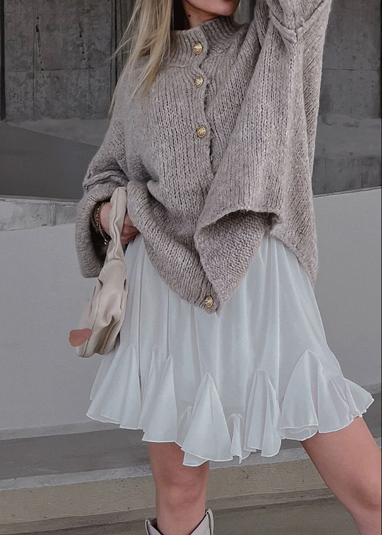 Oversized Button Front Knit Cardigan Beige Black