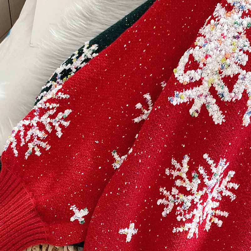 Trendy Snowflake Slouchy Pullover Knit Sweater