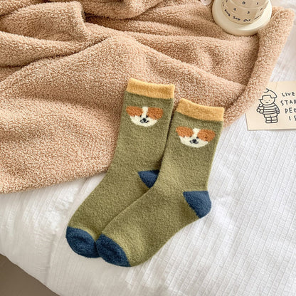Rufia - Cute Dog Head Pattern Warm Floor Socks