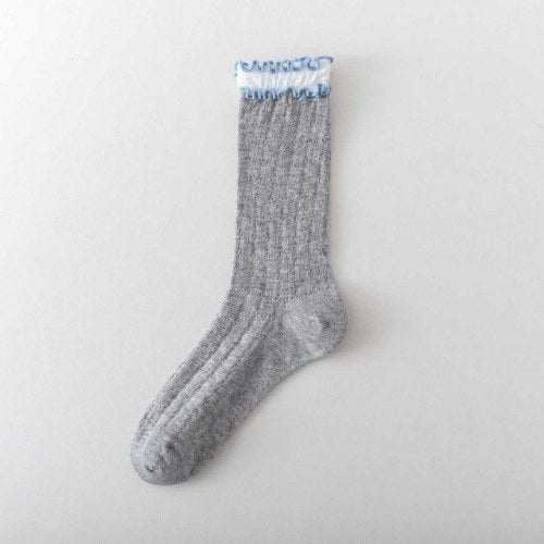Ruffle Color Block Thin Ribbed Socks